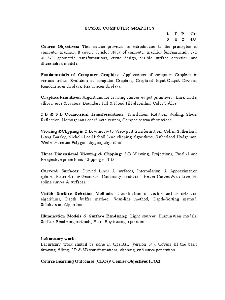 19 Syllabus | PDF | 3 D Computer Graphics | Computer Graphics
