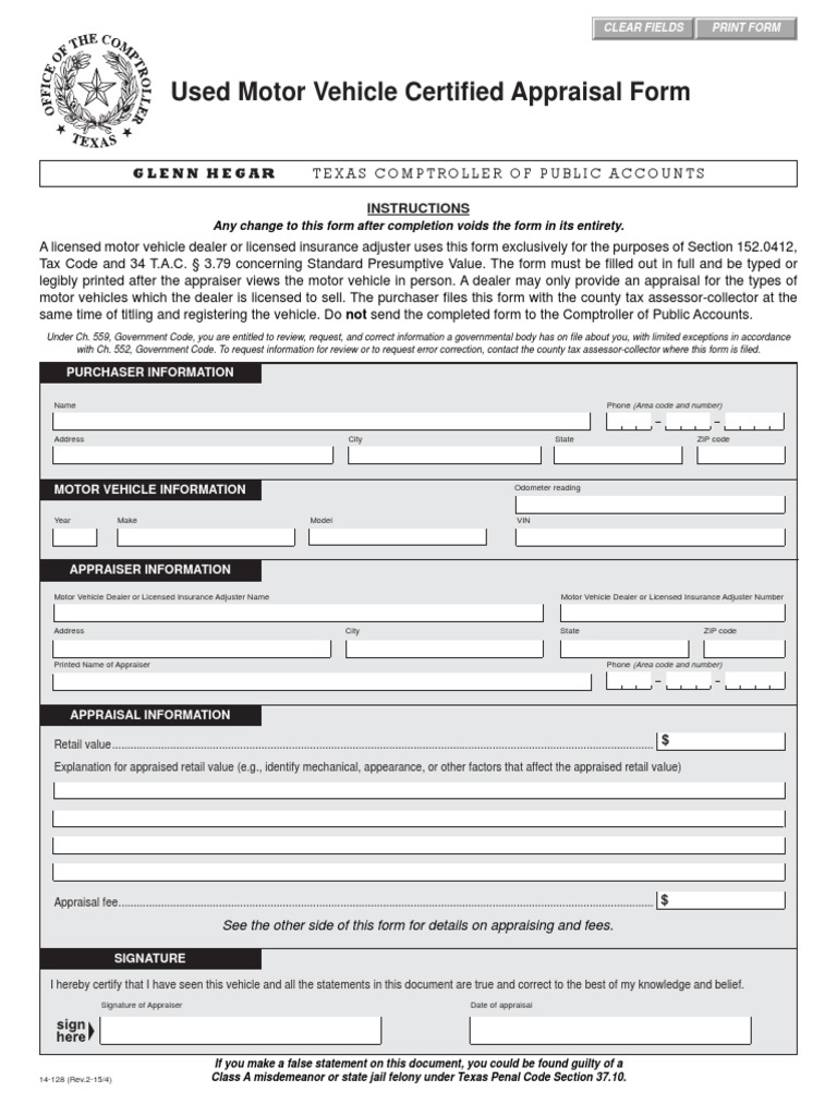 14-128-mtr-veh-appraisal-form-pdf-real-estate-appraisal-vehicles