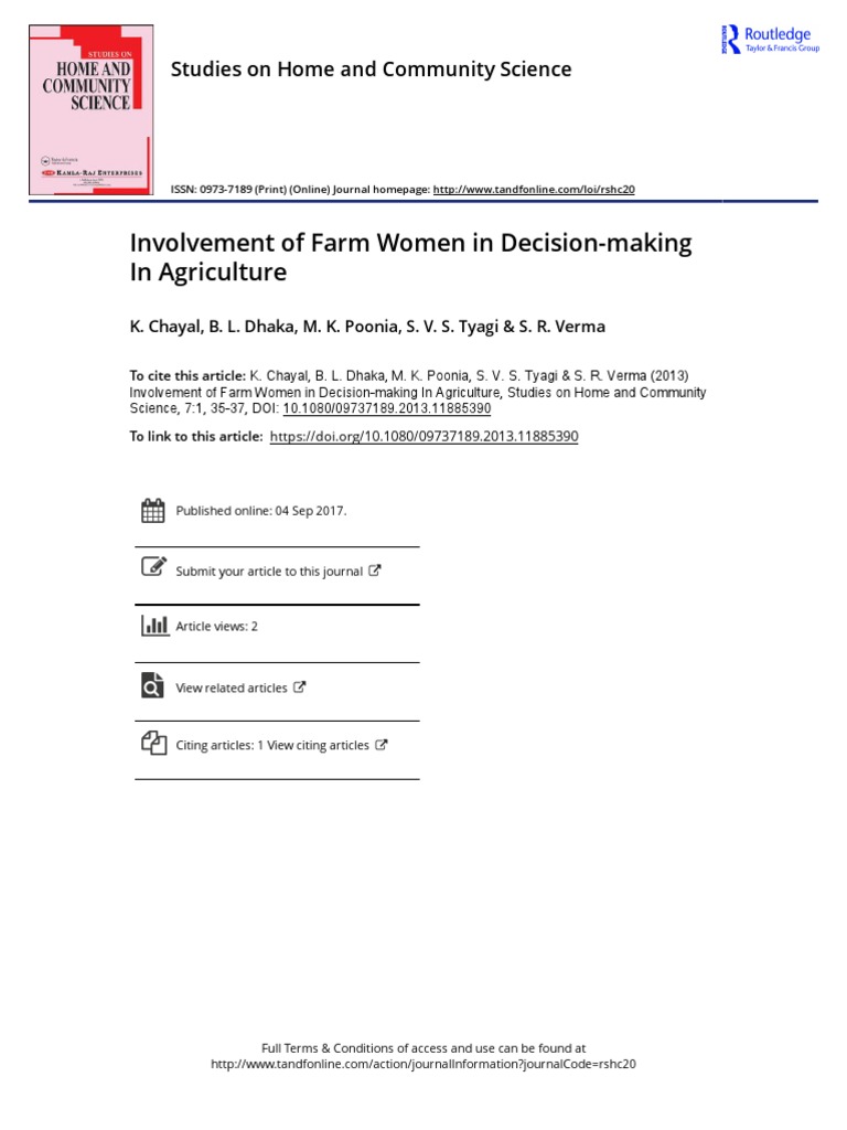 Involvement of Farm Women in Decision-Making | PDF | Farms | Agriculture