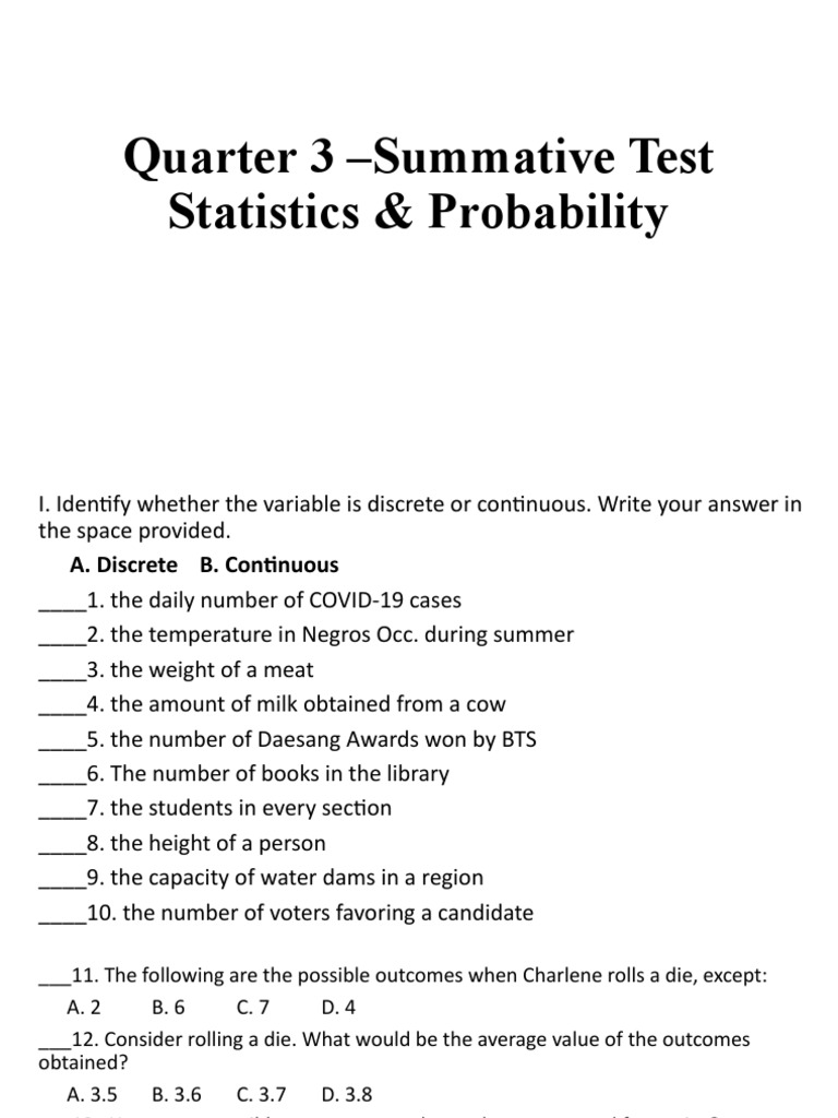 Quarter 3 Summative Test STAT PDF Normal Distribution