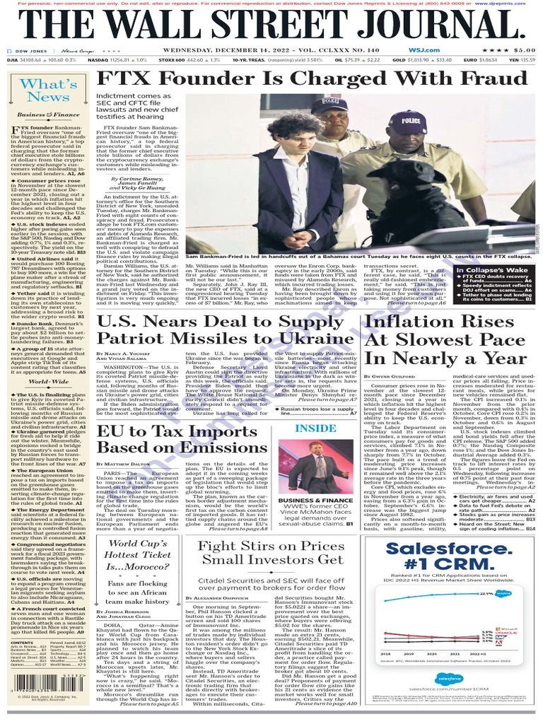 FTX Founder Is Charged With Fraud: U.S. Nears Deal To Supply Patriot  Missiles To Ukraine | PDF | Inflation | Federal Reserve