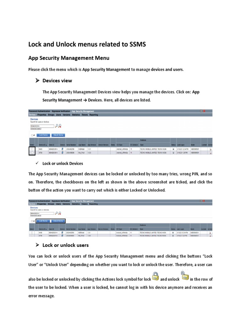 SSMS Device & User Lock Guide | PDF