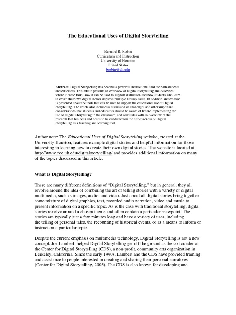 Educational Benefits of Digital Storytelling | PDF