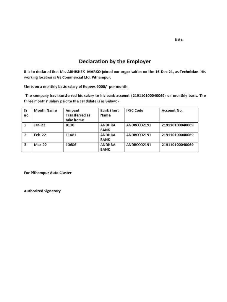 Employer Salary Declarations for Technicians | PDF | Finance & Money ...