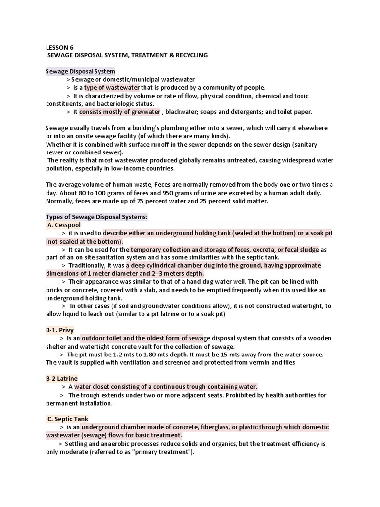 Sewage Disposal System, Treatment & Recycling | PDF