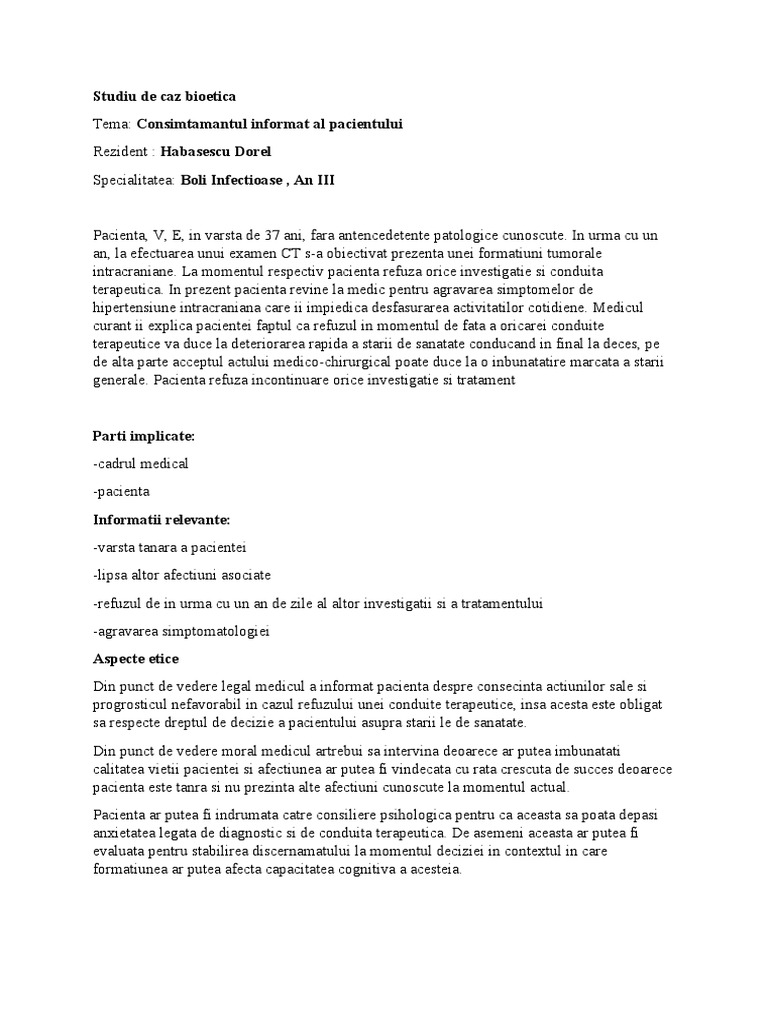 Habasescu Dorel Anul III Consimtamantul Informat Al Pacientului | PDF