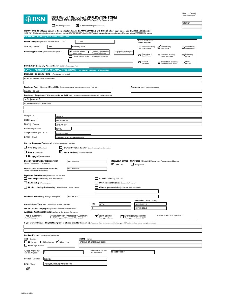BSN Micro/i Application Form Guide | PDF | Legal Concepts | Jargon