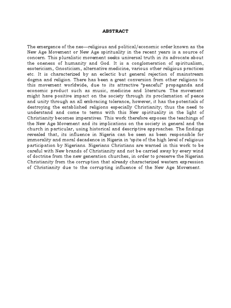 An appraisal of the new age movement and its impact on christianity