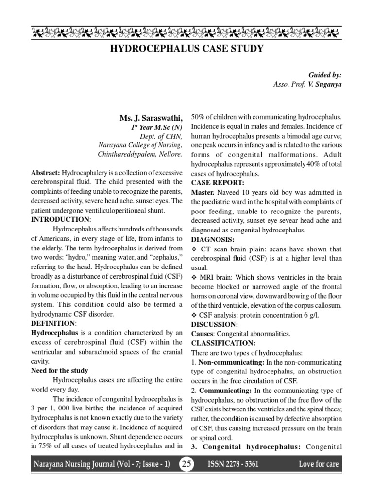 Hydrocephalus Case Study: Ms. J. Saraswathi | PDF | Cerebrospinal Fluid ...