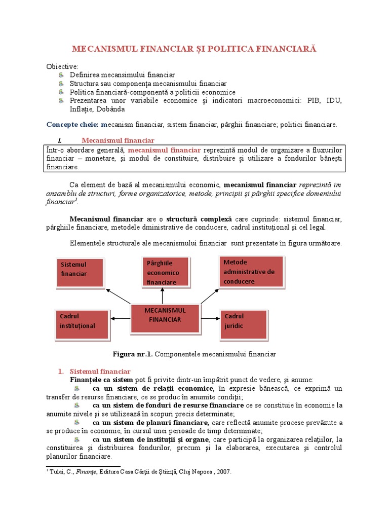 Mecanismul Financiar Și Politica Financiară Concepte Cheie M PDF