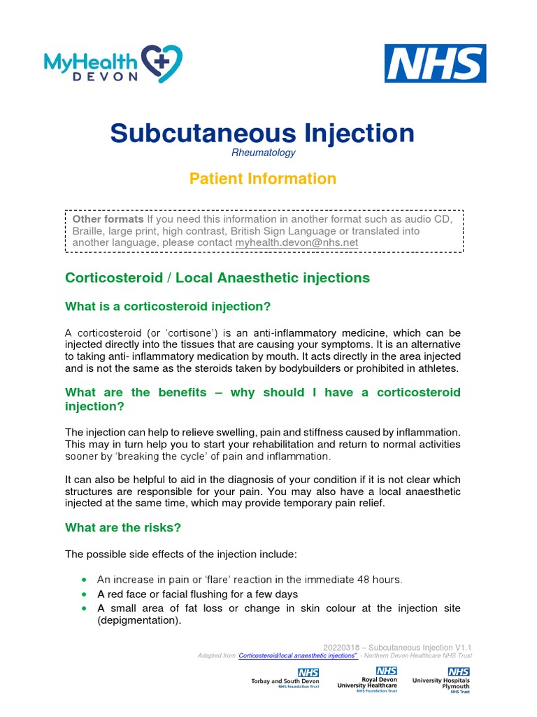 Subcutaneous Injection: Patient Information | PDF | Injection (Medicine ...