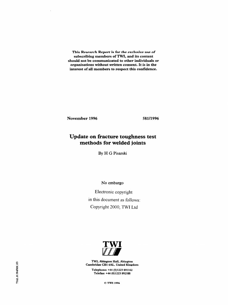 TWI 581-CTOD Testing Update (1996) | PDF | Fracture | Fracture Mechanics