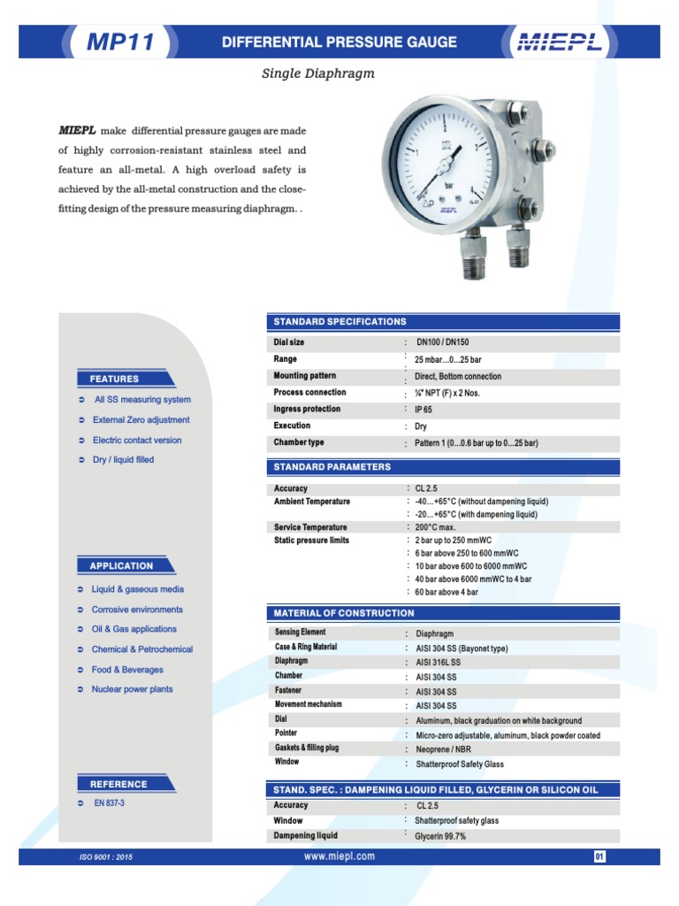 Differential Pressure Gauge Specifications | PDF | Pressure Measurement ...