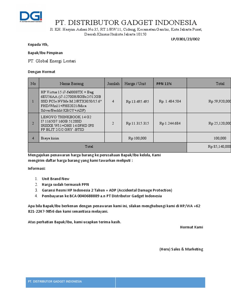 Pt. Distributor Gadget Indonesia PT. Global Energi Lestari PDF