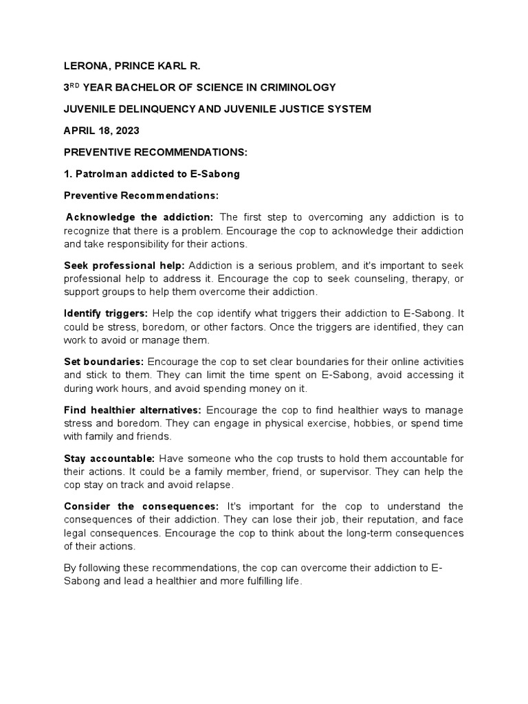 Lerona Juvenile Delinquency Preventive PDF Police