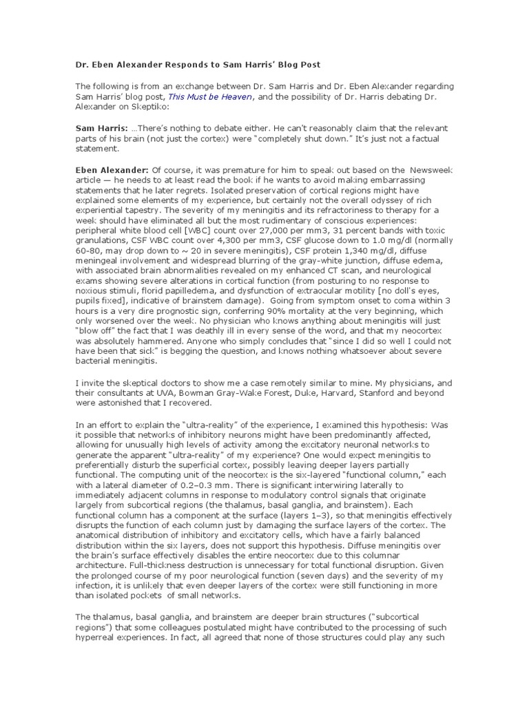 Eben Alexander's Debate with Sam Harris | PDF | Neocortex | Cerebral Cortex