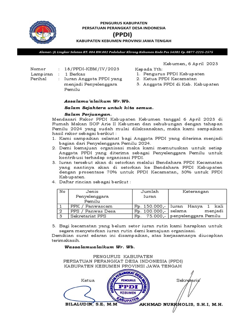 Iuran Anggota PPDI untuk Pemilu 2024 | PDF