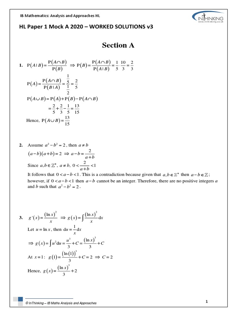 Section A HL Paper 1 Mock A 2020 WORKED SOLUTIONS v3 PDF