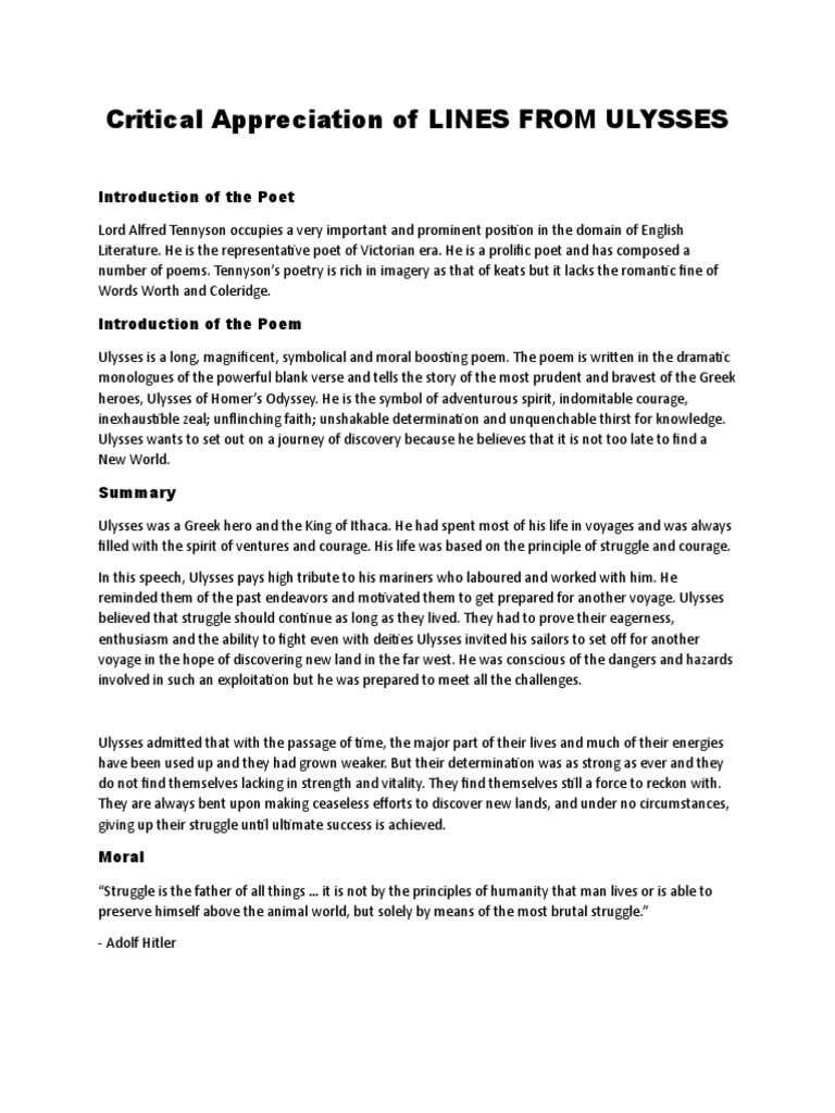 Critical Appreciation of LINES FROM ULYSSES | PDF