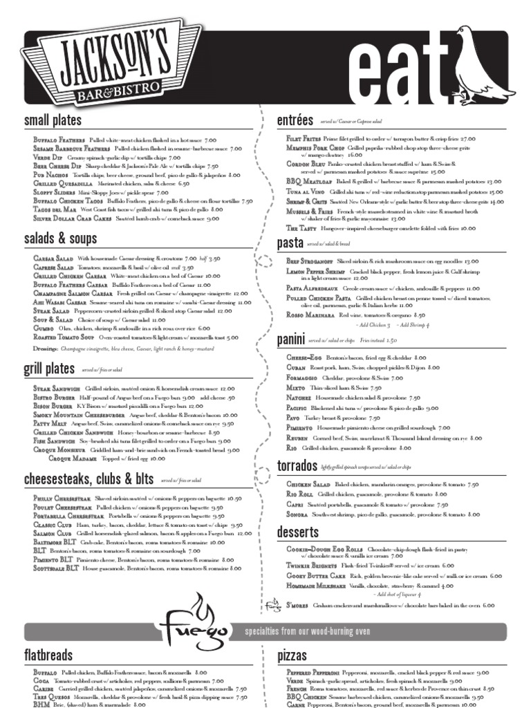 Jacksons Lunch and Dinner Menu PDF Salad Hamburgers