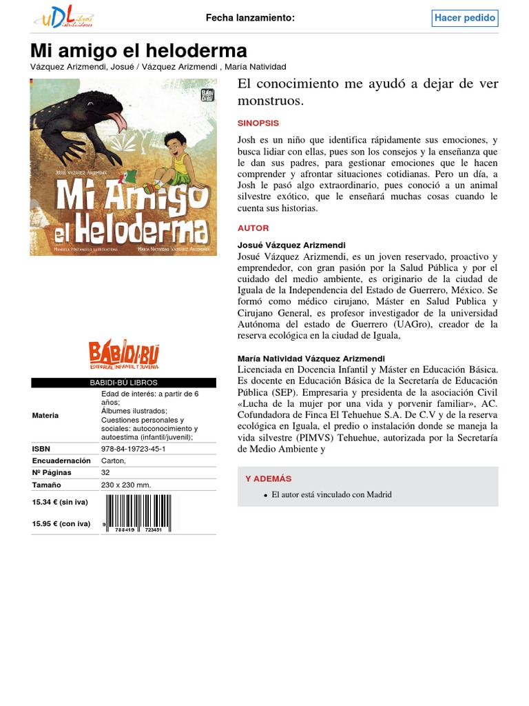 Josh y el heloderma: emociones y amistad | PDF