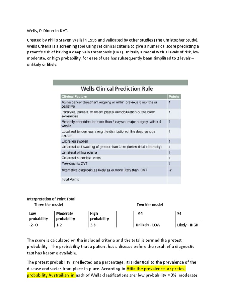 Wells Criteria and D-Dimer in DVT Diagnosis | PDF | Sensitivity And ...