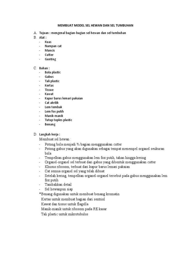 Membuat Model Sel Hewan Dan Sel Tumbuhan | PDF
