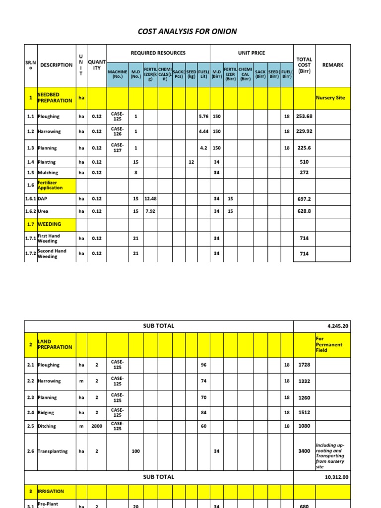 Cost Analysis for Vegetable Production A Case Study of Onion and