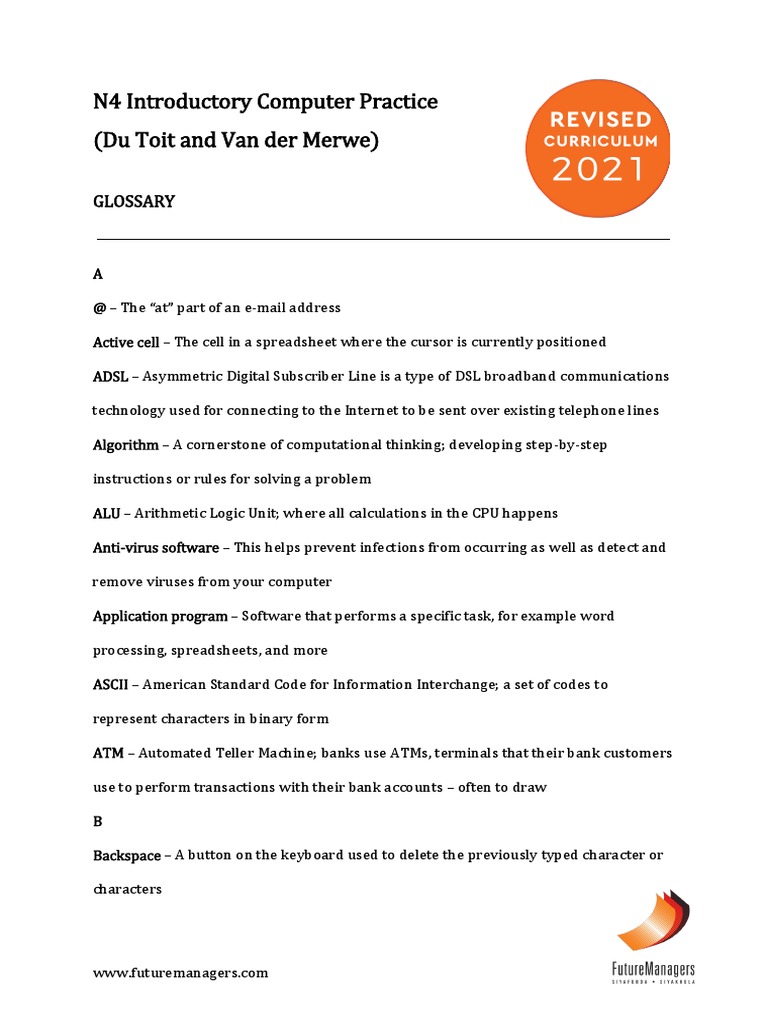 N4 Introductory Computer Practice Glossary DuT - VDM | PDF | World Wide ...