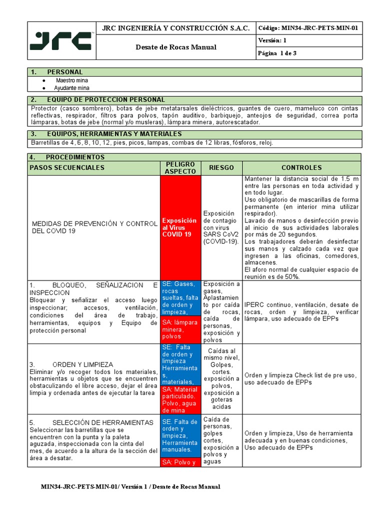 Manual de Desate de Rocas en Minería | PDF