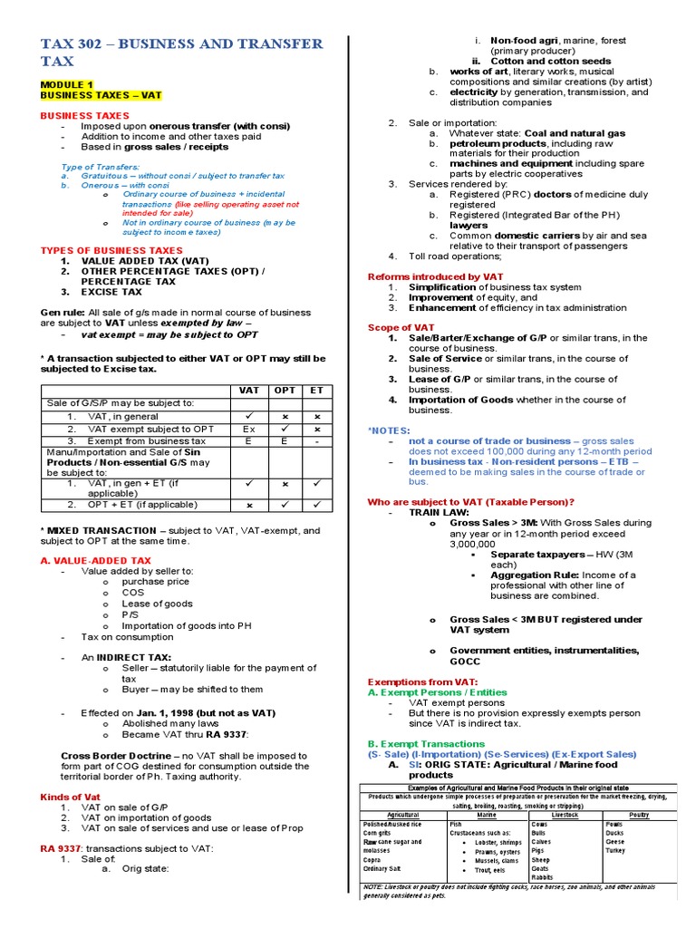 Tax 302 - Business and Transfer TAX | PDF