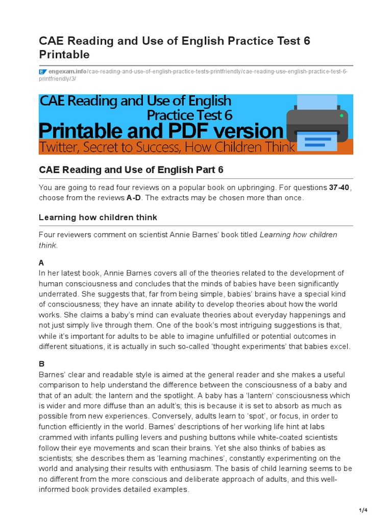 Cae Reading And Use Of English Practice