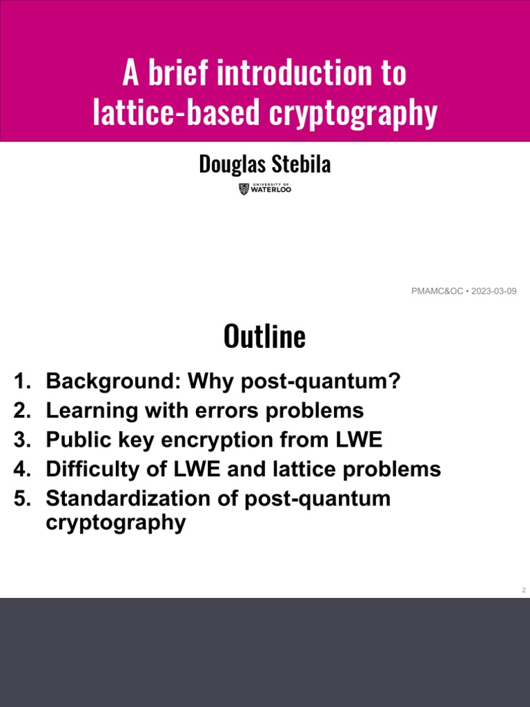 A Brief Introduction To Lattice-Based Cryptography | PDF