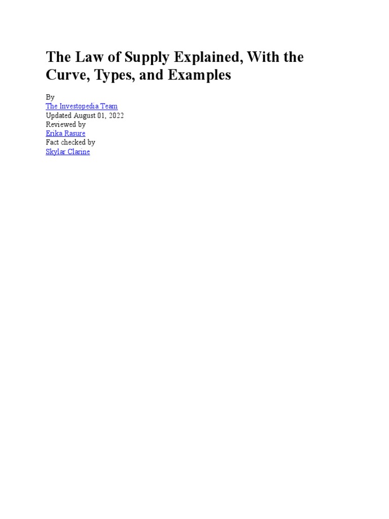 The Law of Supply | PDF | Supply And Demand | Supply (Economics)