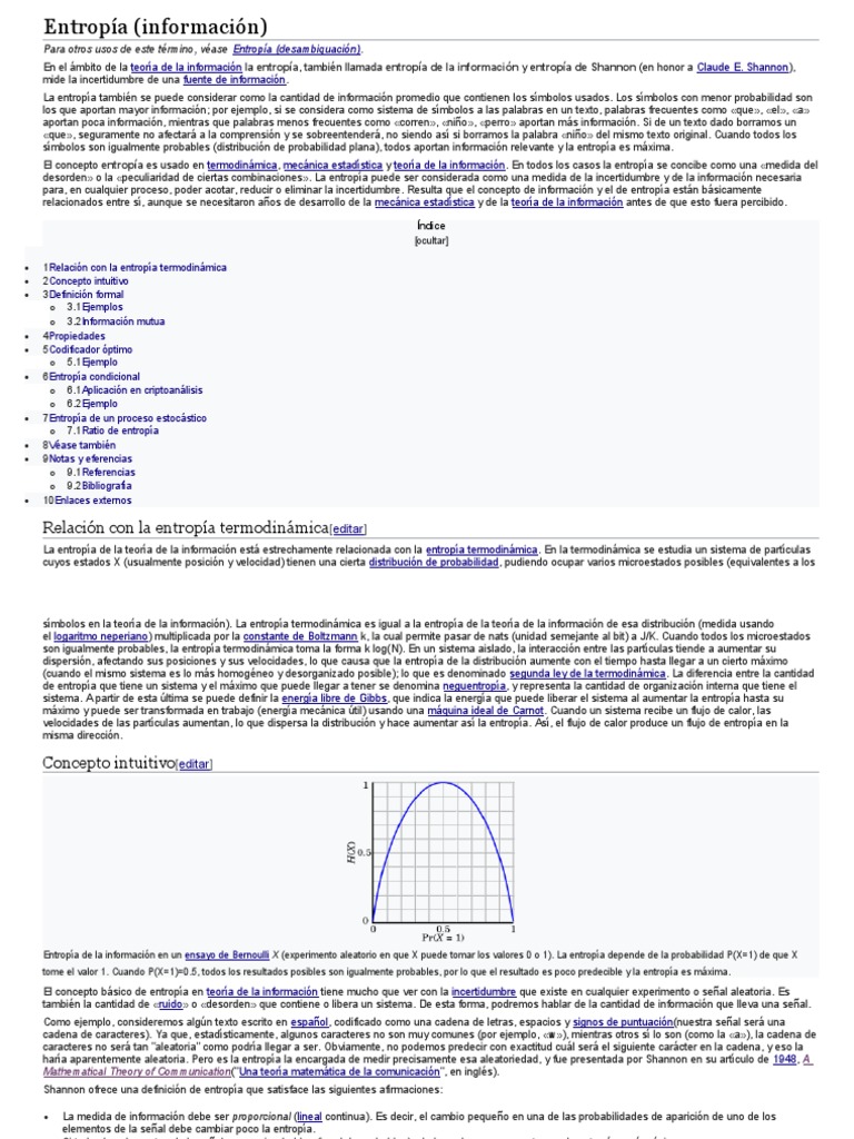 Entropía en Teoría de la Información | PDF | Matemáticas Aplicadas ...