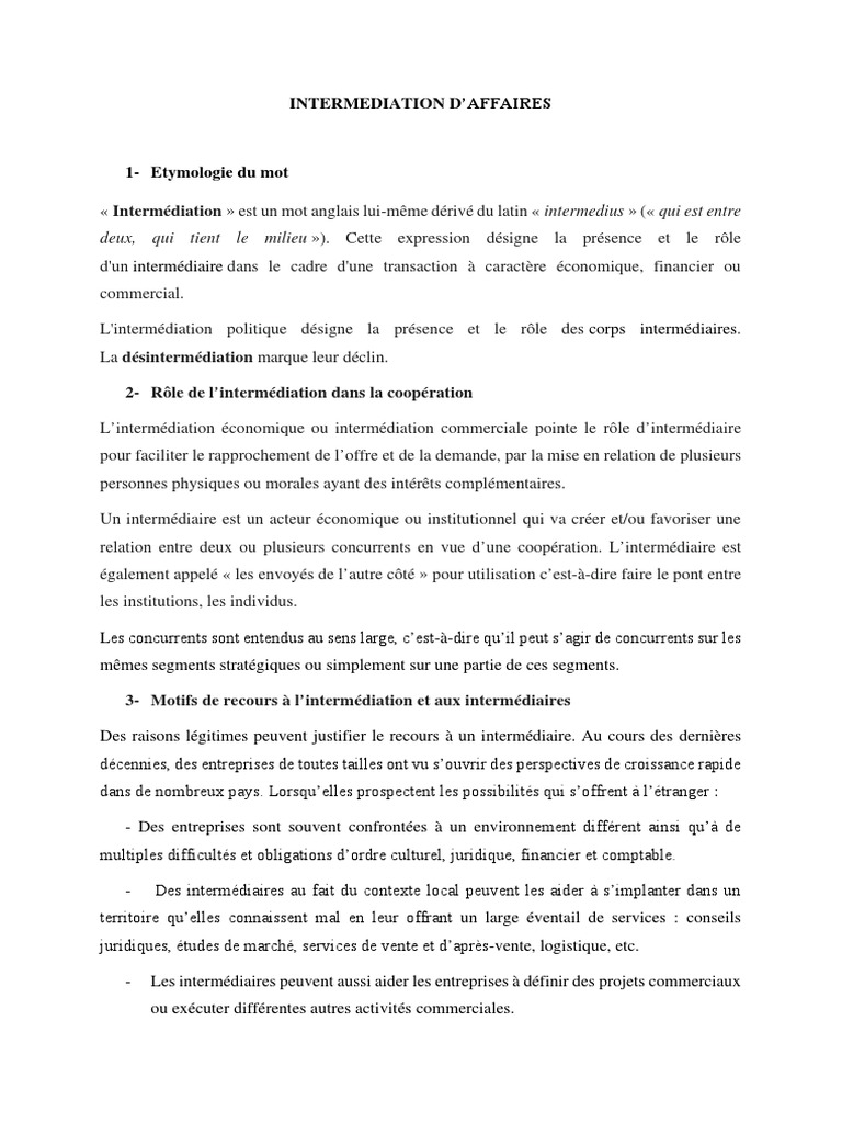 Rôle de l'Intermédiation Commerciale | PDF
