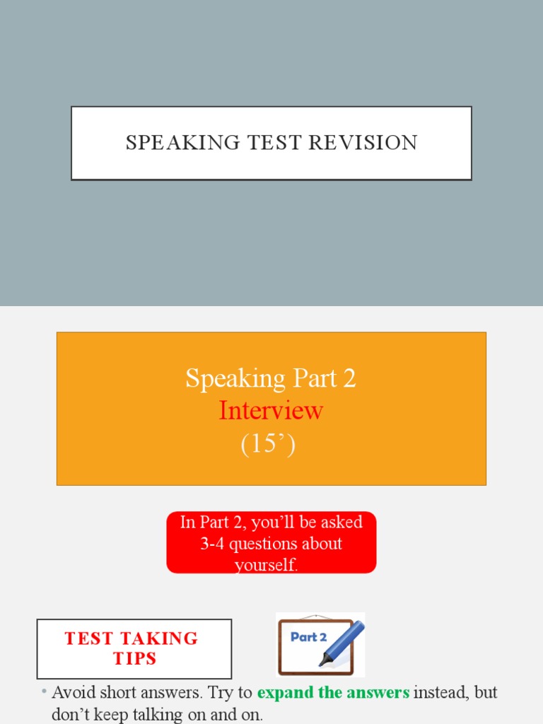 Speaking Test Revision | PDF | Question | Vocabulary