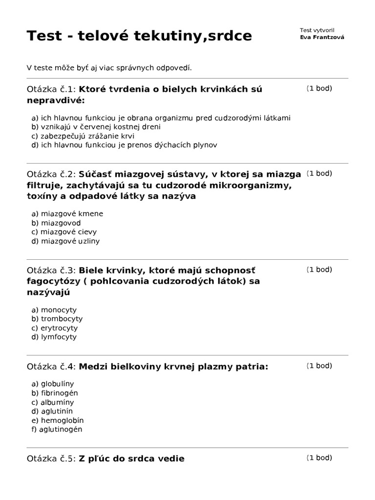 Test - Telove Tekutiny Srdce | PDF