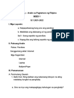 Banghay - Aralin Sa Pagtutruro NG Filipino Beed 1 S.Y.2021-2022 I. Mga Layunin: A. Naipapaliwanag Kung Ano Ang Pandiwa