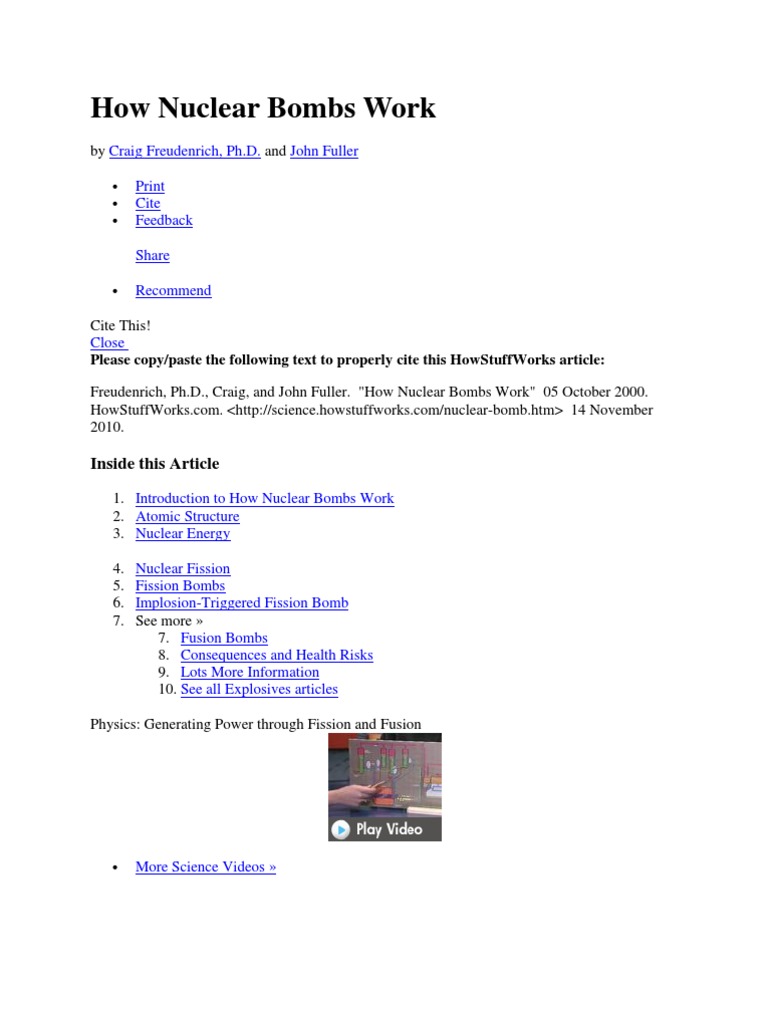 How Nuclear Bombs Work PDF Nuclear Fission Neutron