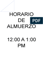 Horario DE Almuerzo 12:00 A 1:00 PM