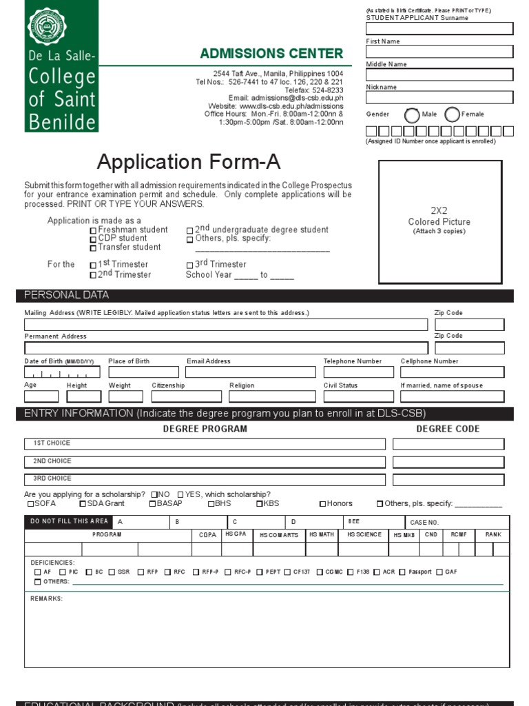 CSB Admissions Information and Application | PDF | Career & Growth ...