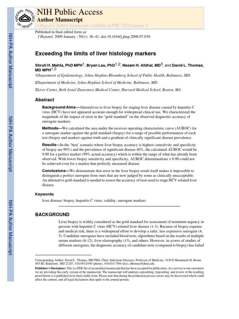 NIH Public Access: Author Manuscript | PDF | Sensitivity And ...