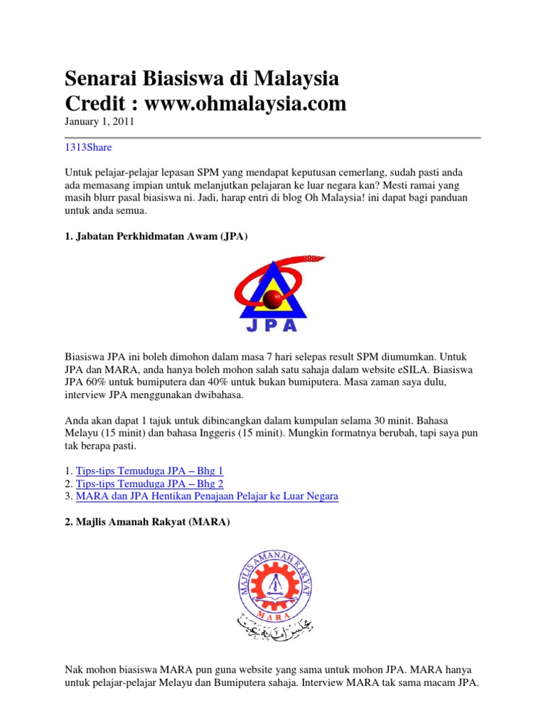 Senarai Biasiswa Di Malaysia Pdf