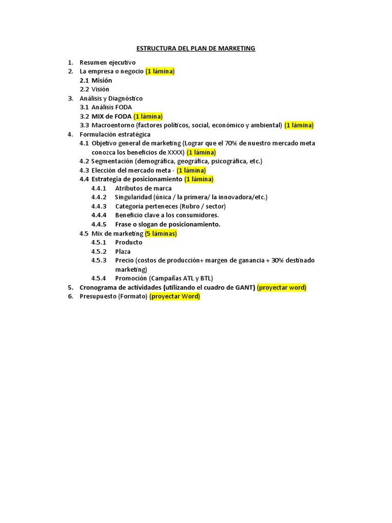 Estructura del Plan de Marketing | PDF | Negocios