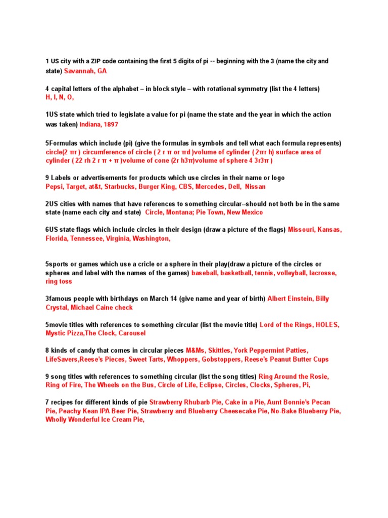 Pi Day Scavenger Hunt PDF