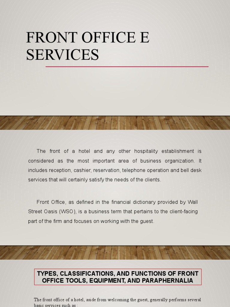 Front Office Tools, Equipment and Paraphernalia Download Free PDF