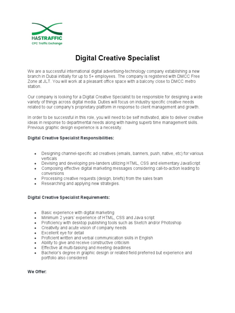 Digital Creative Specialist Responsibilities PDF