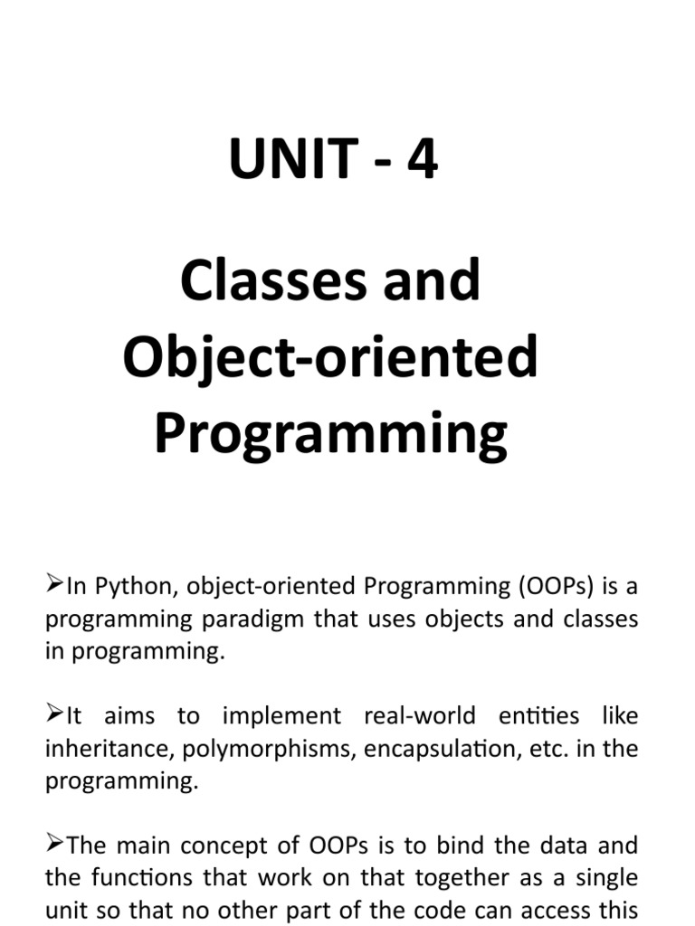 Unit - 4 Classes and Object-Oriented Programming | Download Free PDF ...