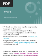 Unit 1: Introduction To Python